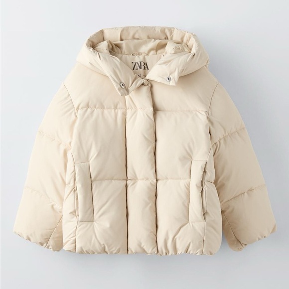 Zara Other - Zara Cream Puffer Jacket with Plush Material and Attached Hood